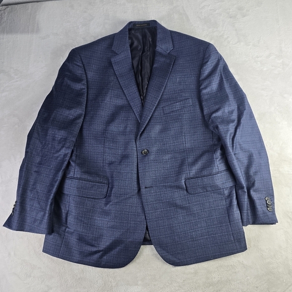 3JOS A BANK Blazer Men’s 46R Blue Plaid Wool Cashmere Blend E. Thomas - Picture 1 of 11